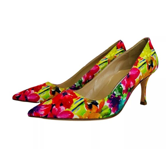 Manolo Blahnik BB 70 Floral Pointed Toe Neon Pumps Sz 41 / US 11 MSRP $695 - Picture 2 of 10